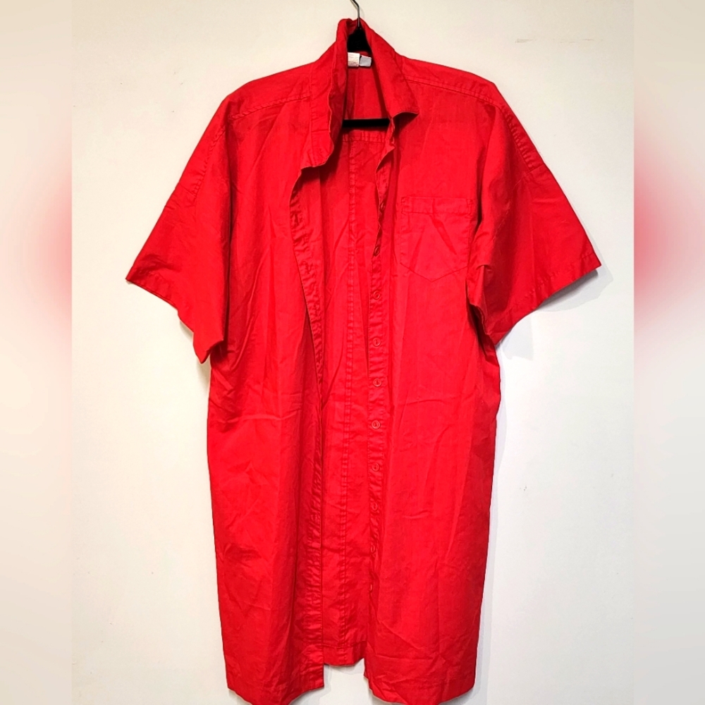 Union Vintage Red JP Button Down House/Factory Dress| Size 19| Midi